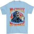 No Coffee No Work Funny Skull Grim Reaper Mens T-Shirt Cotton Gildan Light Blue