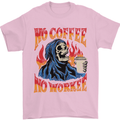 No Coffee No Work Funny Skull Grim Reaper Mens T-Shirt Cotton Gildan Light Pink