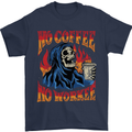 No Coffee No Work Funny Skull Grim Reaper Mens T-Shirt Cotton Gildan Navy Blue