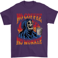 No Coffee No Work Funny Skull Grim Reaper Mens T-Shirt Cotton Gildan Purple