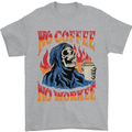 No Coffee No Work Funny Skull Grim Reaper Mens T-Shirt Cotton Gildan Sports Grey