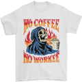 No Coffee No Work Funny Skull Grim Reaper Mens T-Shirt Cotton Gildan White