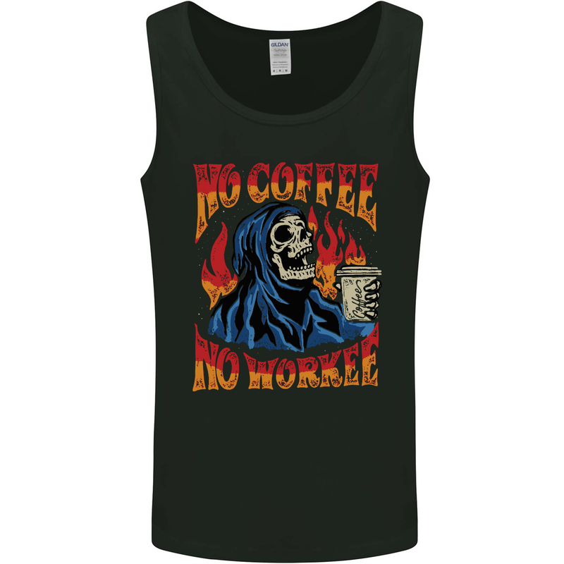 No Coffee No Work Funny Skull Grim Reaper Mens Vest Tank Top Black