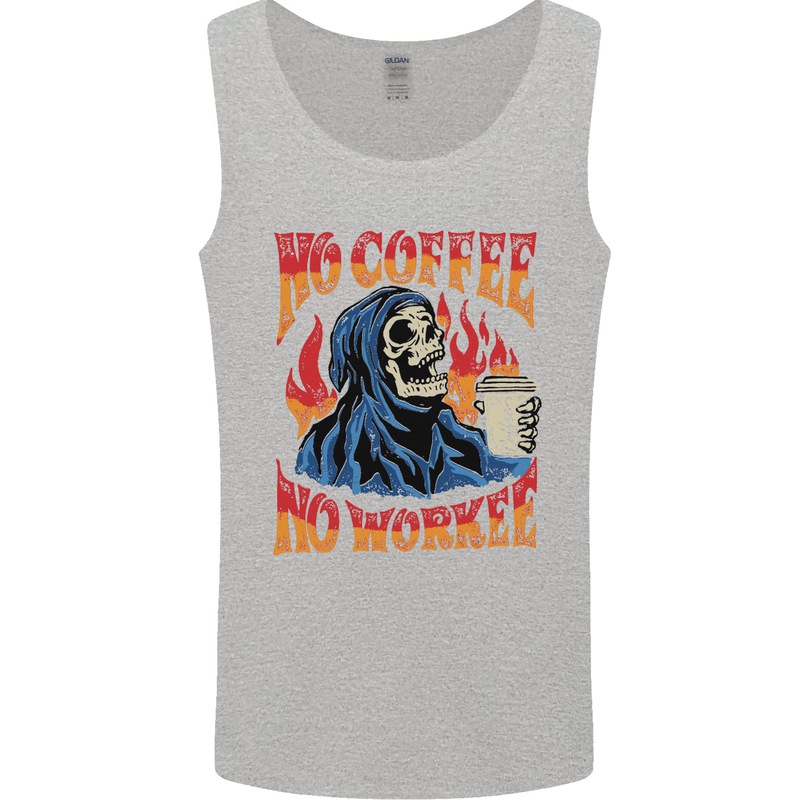 No Coffee No Work Funny Skull Grim Reaper Mens Vest Tank Top Sports Grey