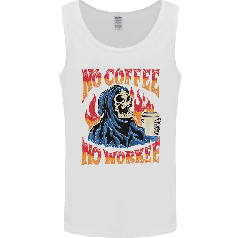 No Coffee No Work Funny Skull Grim Reaper Mens Vest Tank Top White