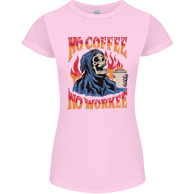 No Coffee No Work Funny Skull Grim Reaper Womens Petite Cut T-Shirt Light Pink
