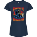 No Coffee No Work Funny Skull Grim Reaper Womens Petite Cut T-Shirt Navy Blue