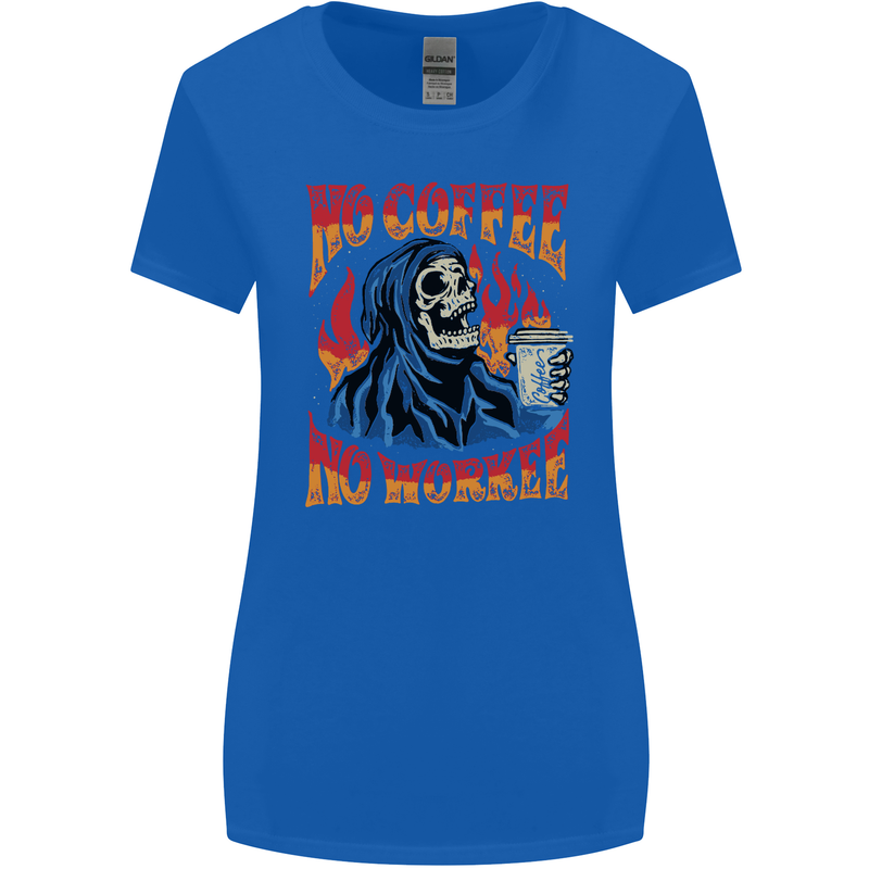 No Coffee No Work Funny Skull Grim Reaper Womens Wider Cut T-Shirt Royal Blue