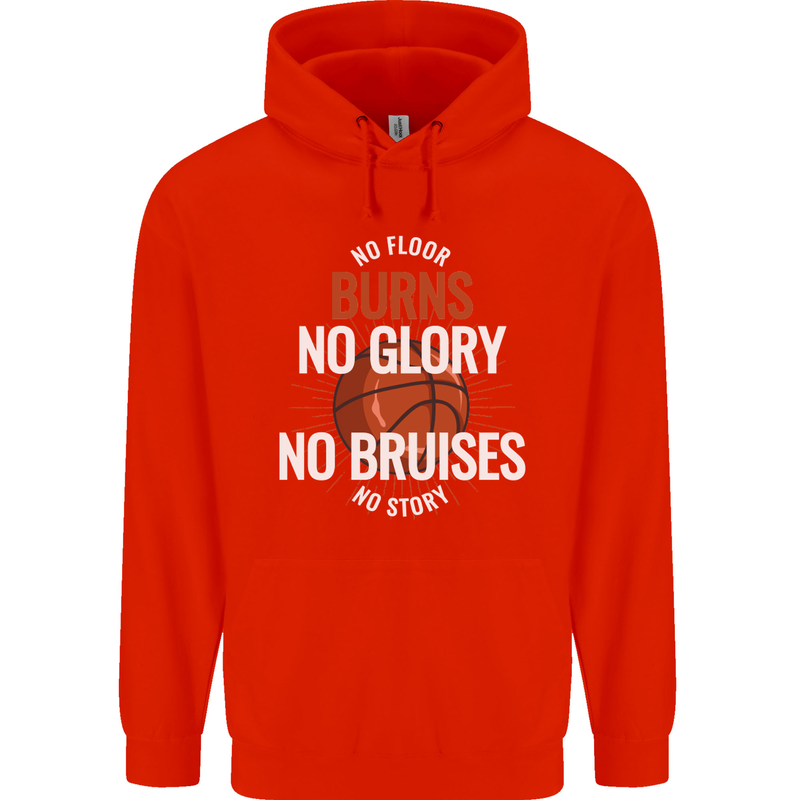 No Floor Burns No Glory Basketball Childrens Kids Hoodie Bright Red