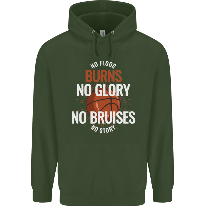 No Floor Burns No Glory Basketball Childrens Kids Hoodie Forest Green