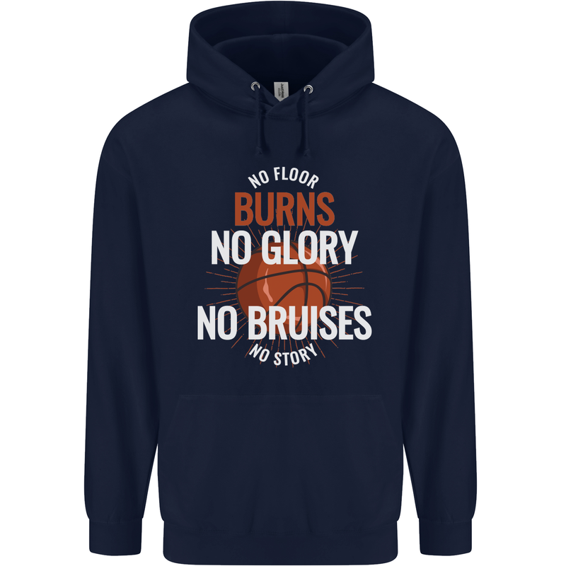 No Floor Burns No Glory Basketball Childrens Kids Hoodie Navy Blue