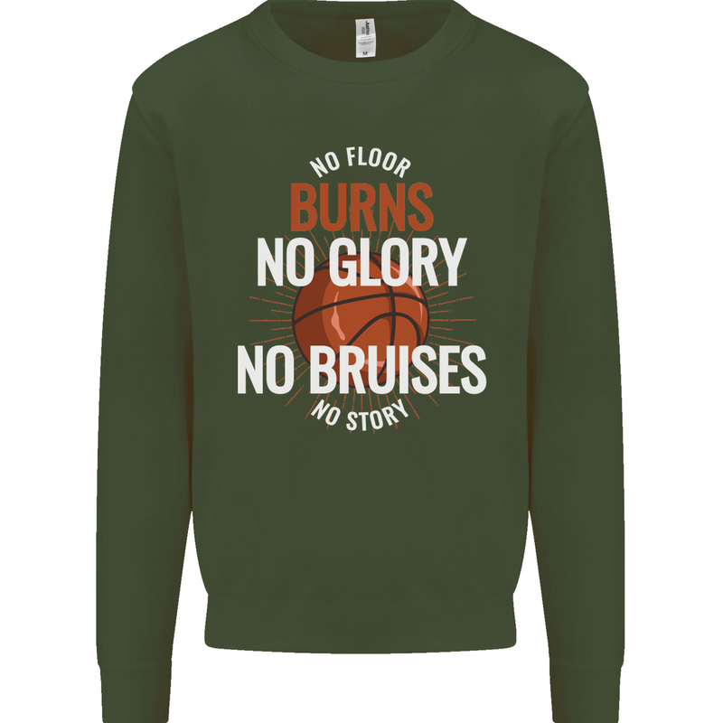 No Floor Burns No Glory Basketball Kids Sweatshirt Jumper Forest Green