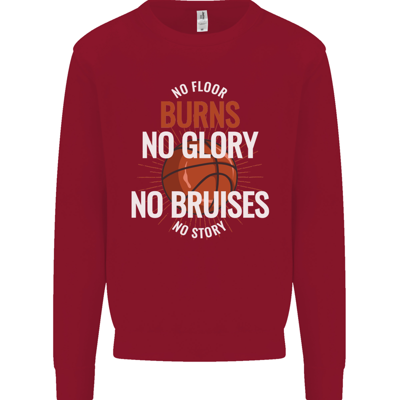No Floor Burns No Glory Basketball Kids Sweatshirt Jumper Red