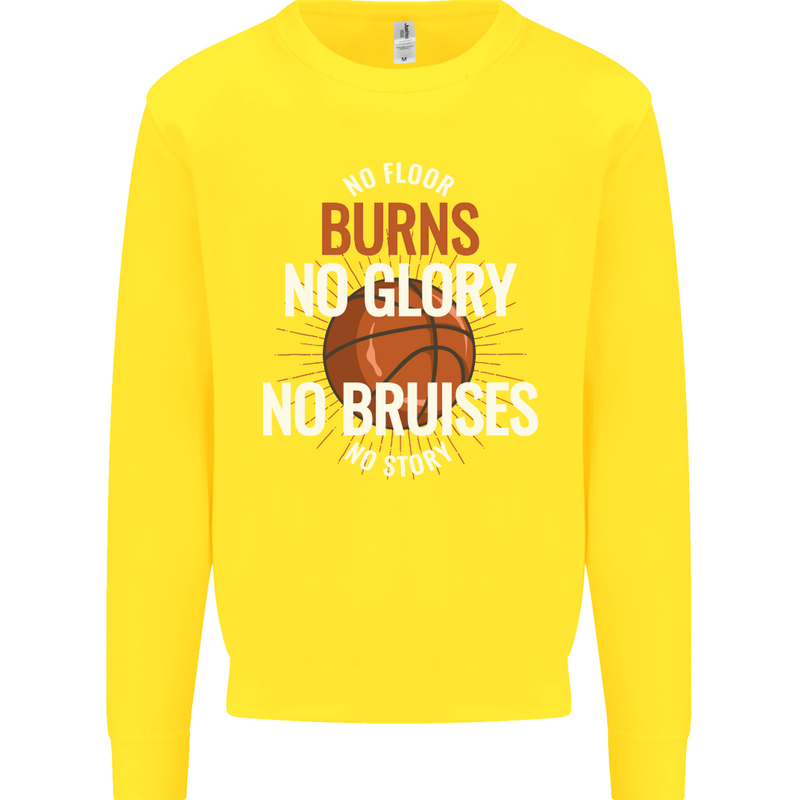 No Floor Burns No Glory Basketball Kids Sweatshirt Jumper Yellow