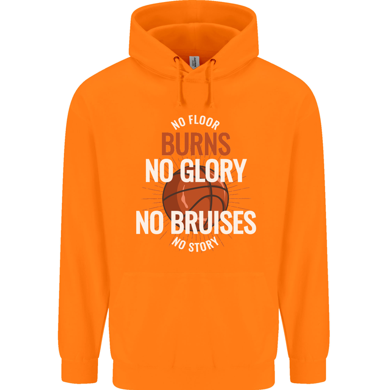 No Floor Burns No Glory Basketball Mens 80% Cotton Hoodie Orange