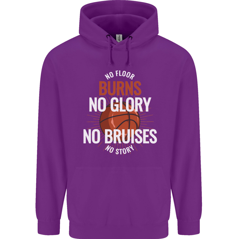 No Floor Burns No Glory Basketball Mens 80% Cotton Hoodie Purple