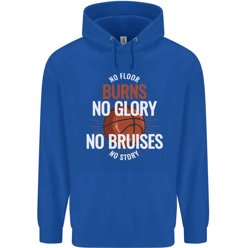 No Floor Burns No Glory Basketball Mens 80% Cotton Hoodie Royal Blue