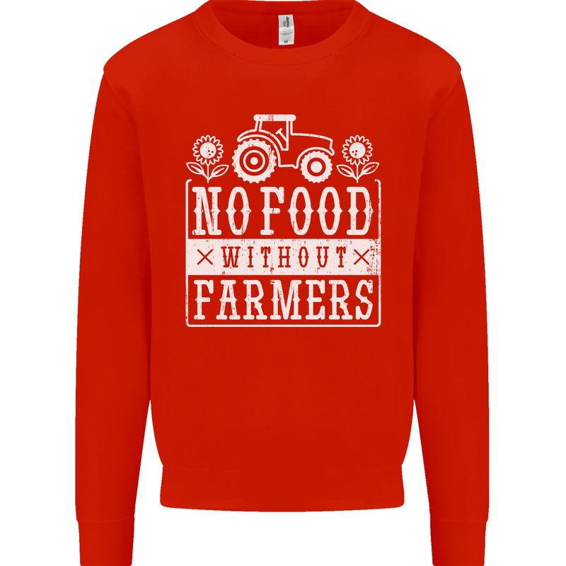 No Food Without Farming Farmers Kids Sweatshirt Jumper Bright Red