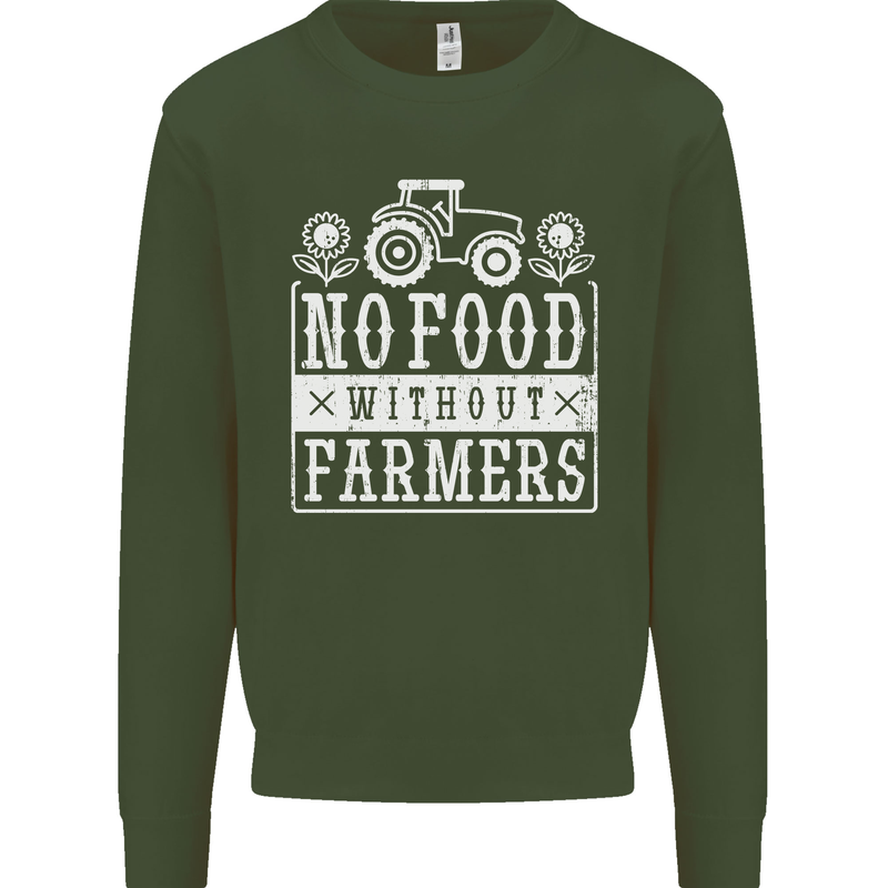 No Food Without Farming Farmers Kids Sweatshirt Jumper Forest Green