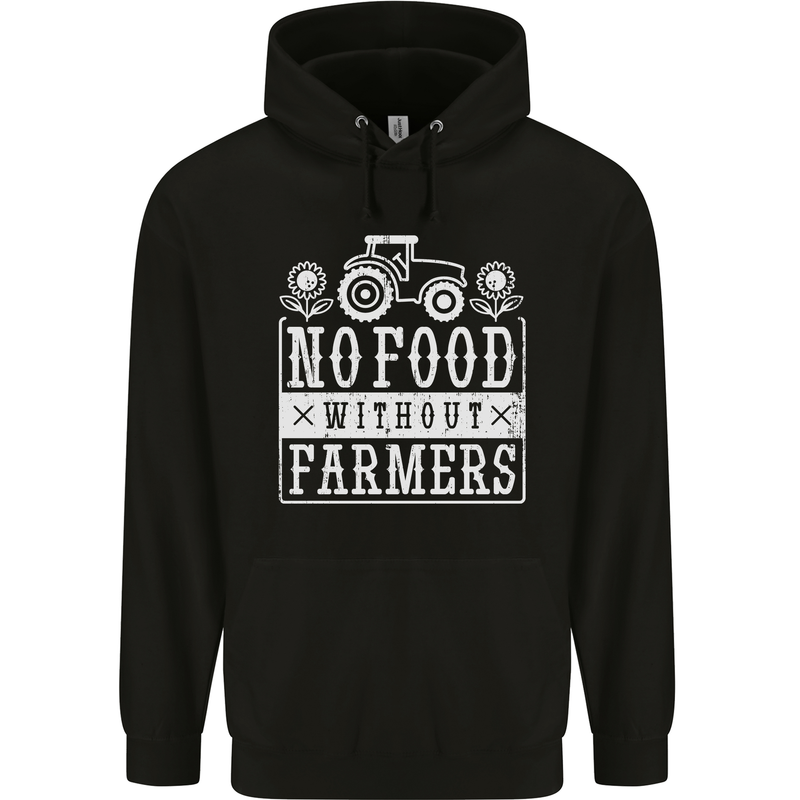 No Food Without Farming Farmers Mens 80% Cotton Hoodie Black