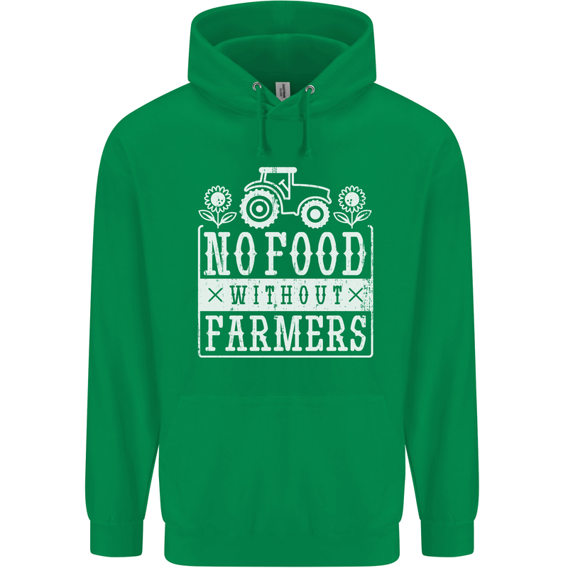 No Food Without Farming Farmers Mens 80% Cotton Hoodie Irish Green
