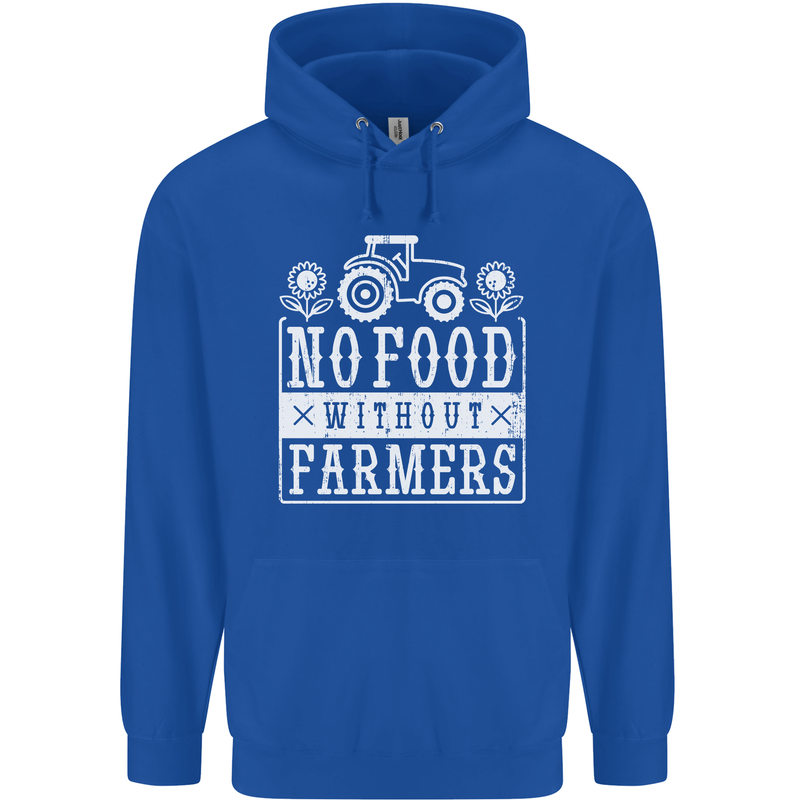 No Food Without Farming Farmers Mens 80% Cotton Hoodie Royal Blue