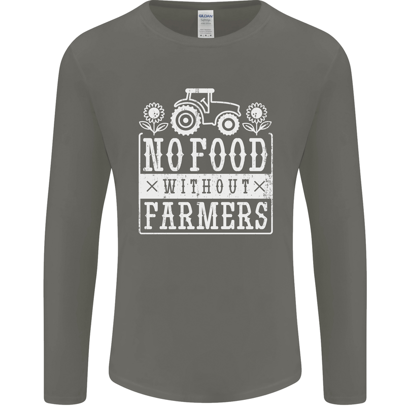 No Food Without Farming Farmers Mens Long Sleeve T-Shirt Charcoal