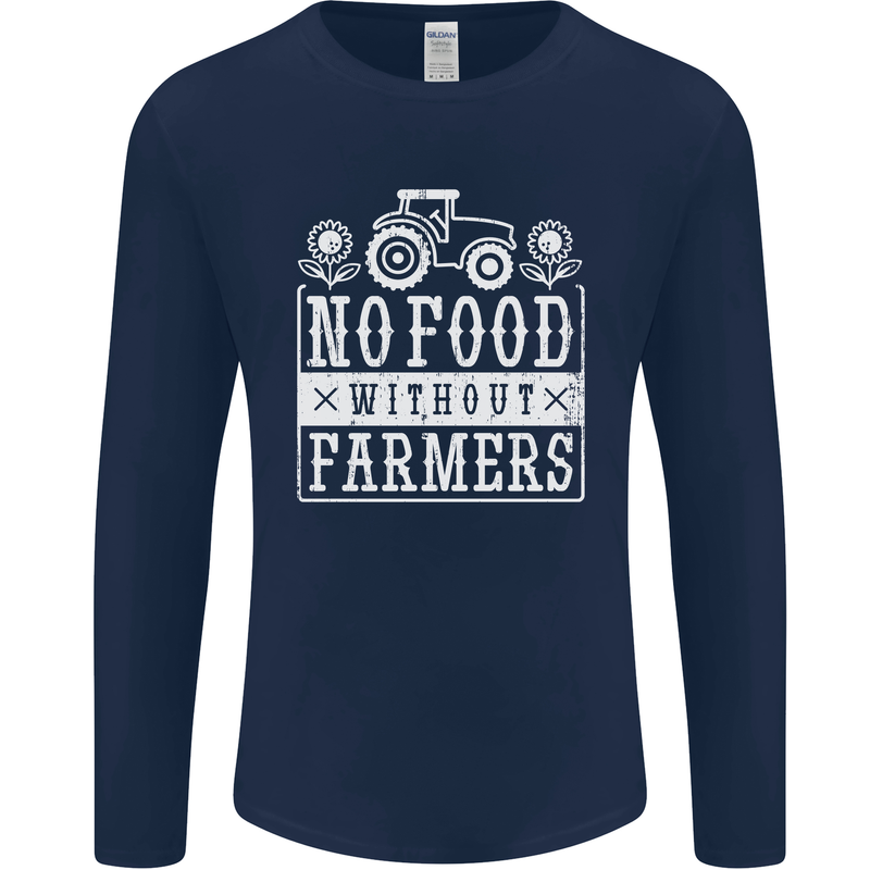 No Food Without Farming Farmers Mens Long Sleeve T-Shirt Navy Blue