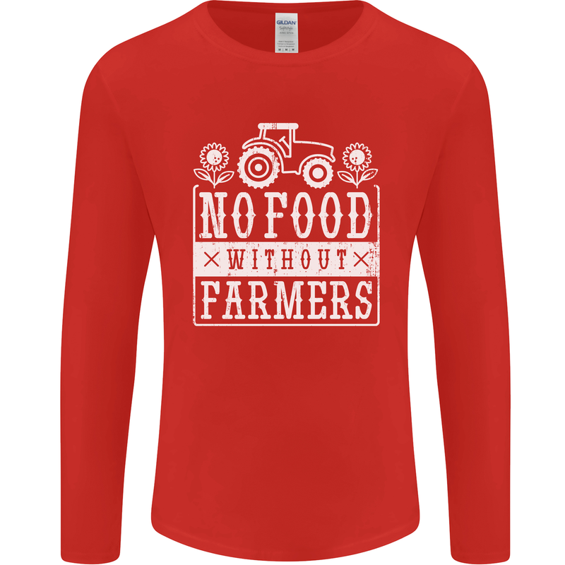 No Food Without Farming Farmers Mens Long Sleeve T-Shirt Red