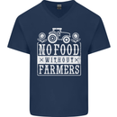 No Food Without Farming Farmers Mens V-Neck Cotton T-Shirt Navy Blue
