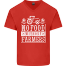 No Food Without Farming Farmers Mens V-Neck Cotton T-Shirt Red