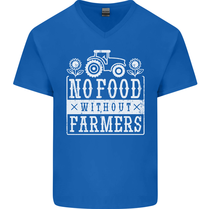 No Food Without Farming Farmers Mens V-Neck Cotton T-Shirt Royal Blue