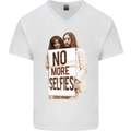 No More Selfies Funny Camer Photography Mens V-Neck Cotton T-Shirt White