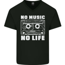 No Music No Life Retro Audio Cassette Mens V-Neck Cotton T-Shirt Black