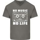 No Music No Life Retro Audio Cassette Mens V-Neck Cotton T-Shirt Charcoal