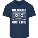 No Music No Life Retro Audio Cassette Mens V-Neck Cotton T-Shirt Navy Blue