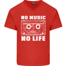 No Music No Life Retro Audio Cassette Mens V-Neck Cotton T-Shirt Red