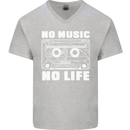No Music No Life Retro Audio Cassette Mens V-Neck Cotton T-Shirt Sports Grey