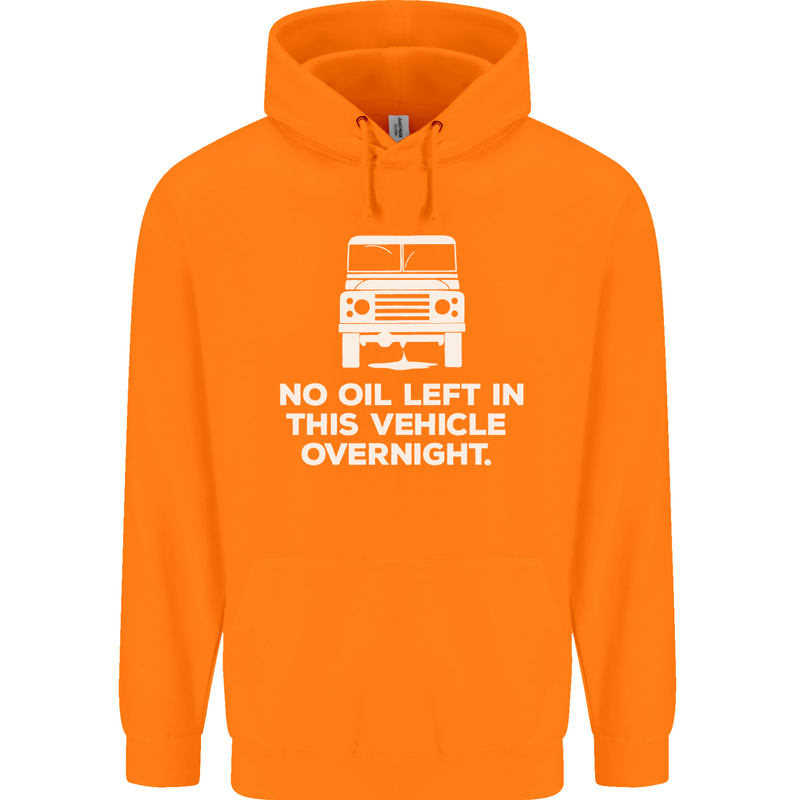 No Oil Left Vehicle Overnight 4X4 Off Road Childrens Kids Hoodie Orange