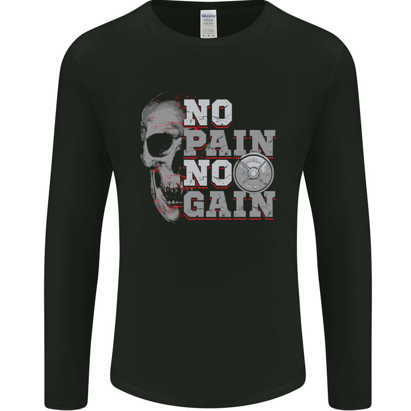 No Pain No Gain Gym Training Top Fitness Mens Long Sleeve T-Shirt Black