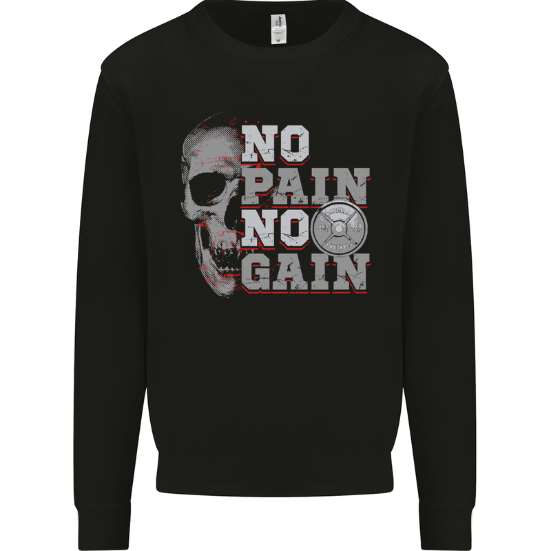 No Pain No Gain Gym Training Top Fitness Mens Sweatshirt Jumper Black