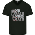 No Pain No Gain Gym Training Top Fitness Mens V-Neck Cotton T-Shirt Black