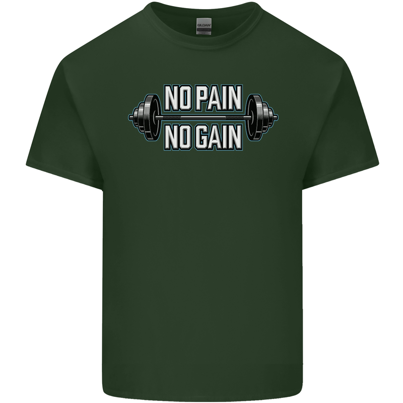 No Pain No Gain Workout Gym Training Top Mens Cotton T-Shirt Tee Top Forest Green