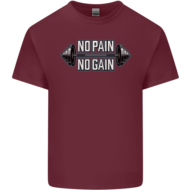 No Pain No Gain Workout Gym Training Top Mens Cotton T-Shirt Tee Top Maroon