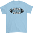 No Pain No Gain Workout Gym Training Top Mens T-Shirt Cotton Gildan Light Blue