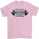 No Pain No Gain Workout Gym Training Top Mens T-Shirt Cotton Gildan Light Pink