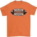 No Pain No Gain Workout Gym Training Top Mens T-Shirt Cotton Gildan Orange