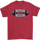 No Pain No Gain Workout Gym Training Top Mens T-Shirt Cotton Gildan Red