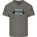 No Pain No Gain Workout Gym Training Top Mens V-Neck Cotton T-Shirt Charcoal