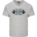 No Pain No Gain Workout Gym Training Top Mens V-Neck Cotton T-Shirt Sports Grey